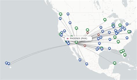 Southwest Airlines overnight flight schedule map showing LAS and PHX red eye routes
