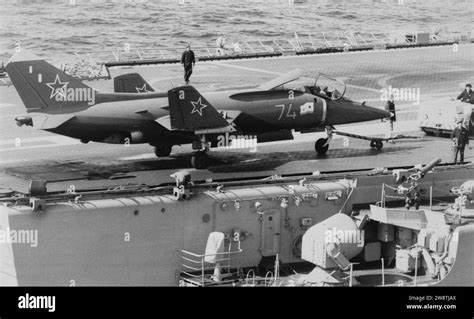 soviet yak-38 forger preparing for vertical lift from carrier deck