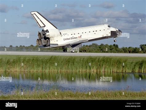 Space Shuttle Atlantis on final approach to Kennedy Space Center’s SLF