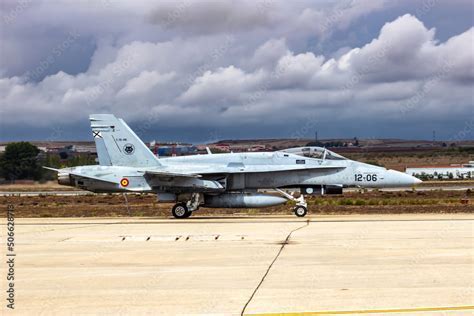 Spanish Air Force F-18 on the runway before the 2024 crash near Teruel.