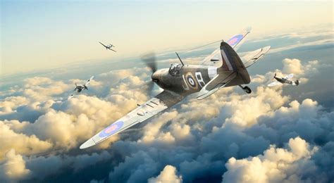 Spitfire engaging a Messerschmitt in a Battlefield 5 aerial dogfight over a war-torn landscape