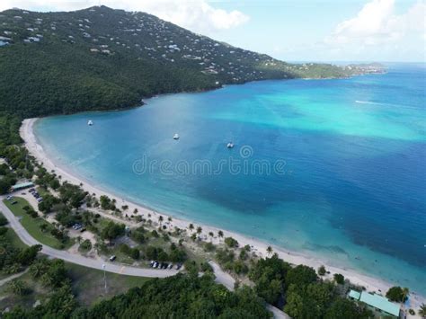 st thomas aerial view with aircraft departing over magens bay