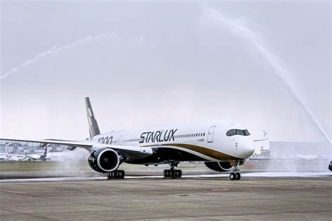 Starlux Airlines Airbus A350 at Taipei Taoyuan Airport preparing for long haul flight