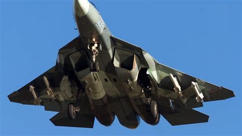 Su-57 armed with air-to-air missiles in combat configuration