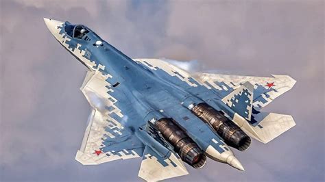 Su-57 stealth design and thrust vectoring in flight