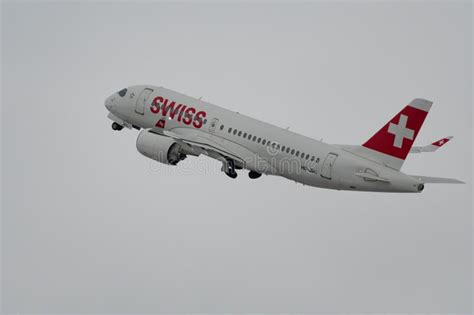 SWISS Airbus A220-100 taking off from Zurich