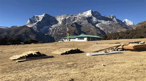 Syangboche Airport runway in Nepal Himalayas near Mount Everest region