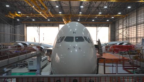 Tarmac Aerosave A380 maintenance hangar with Airbus superjumbo undergoing restoration