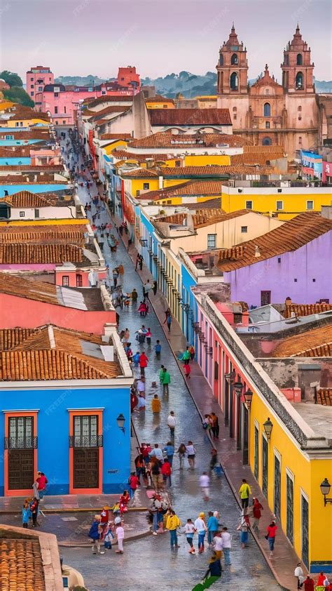 tepictown colonial streets with colorful buildings and local market in winter sunlight