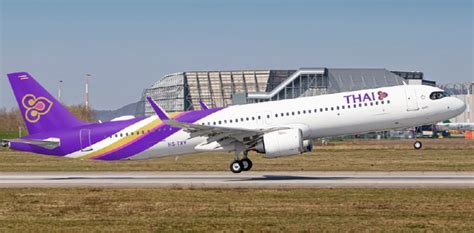 Thai Airways Airbus A321neo landing at Phuket International Airport
