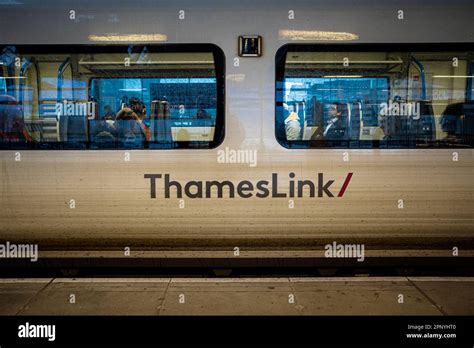 Thameslink train at Brighton station ready for return journey to London