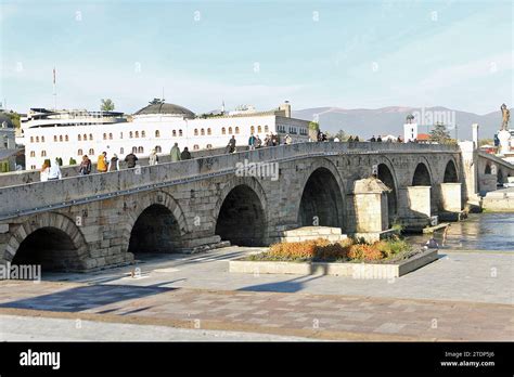 The Stone Bridge and Vardar River in Skopje, North Macedonia