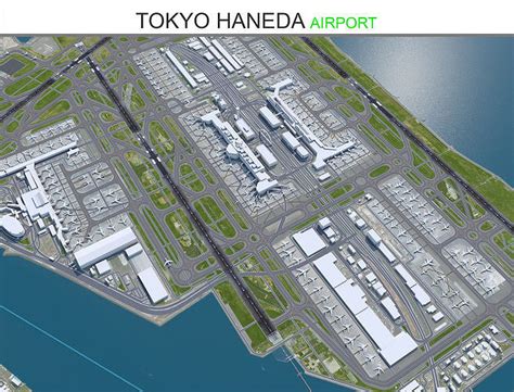 Tokyo Haneda Airport skyline at dusk with widebody aircraft on apron