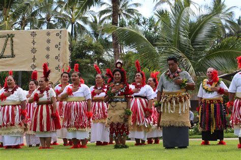 tongan village community gathering for clean-up contest with traditional decorations and awards