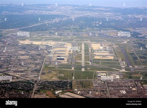 toronto pearson international airport aerial view with air canada planes in operation