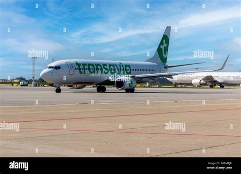 Transavia Boeing 737 landing at Porto Airport in Portugal