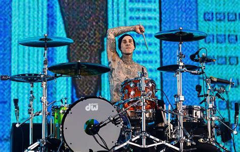 Travis Barker performing live with Blink-182 during 2024 world tour