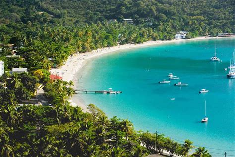 turquoise bay with sailboats and palm trees in Tortola, British Virgin Islands