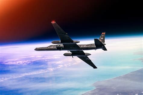 U-2 Dragon Lady flying at sunset above Earth curvature