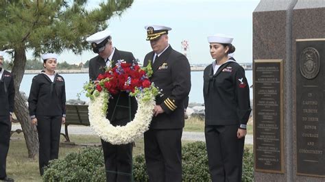 U.S. Navy wreath-laying ceremony at USS Cole Memorial, Norfolk Naval Station, October 12, 2001