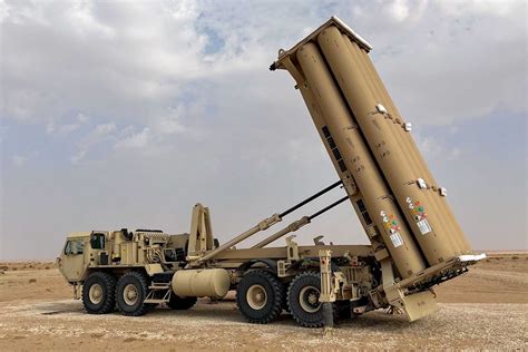 u.s. thaad interceptor missile launch in desert terrain