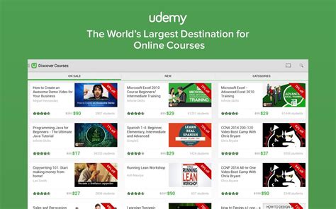Udemy homepage showing discounted creative courses