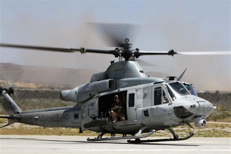 UH-1Y Venom armed patrol flight over Polish countryside monitoring low altitude drone threats