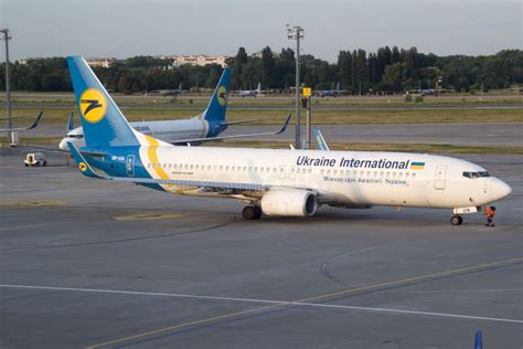 Ukraine International Airlines aircraft stored at Kyiv Boryspil Airport amid suspended flights
