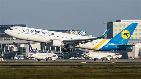 Ukraine International Airlines Boeing 767 at Madrid-Barajas storage facility