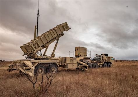 Ukrainian soldiers operating Patriot missile system in defensive position