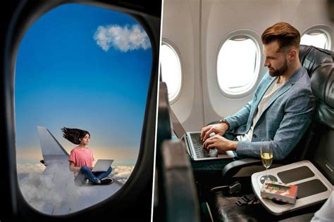 United Airlines cabin passengers streaming and working inflight Starlink WiFi