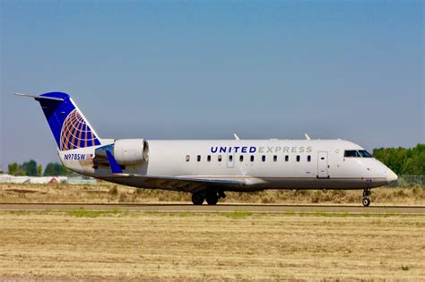 United Express Bombardier CRJ-200 preparing for departure at Natchez airport