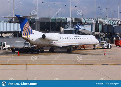 United Express regional jet departures at busy hub airport