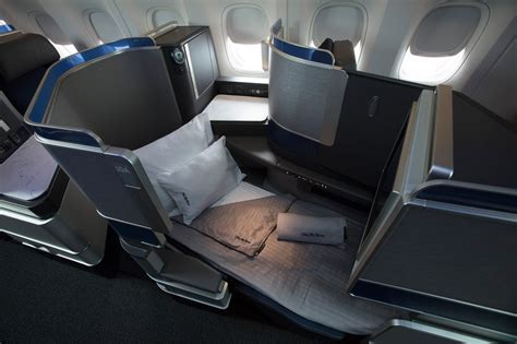 United Polaris cabin with mood lighting and lie-flat seating