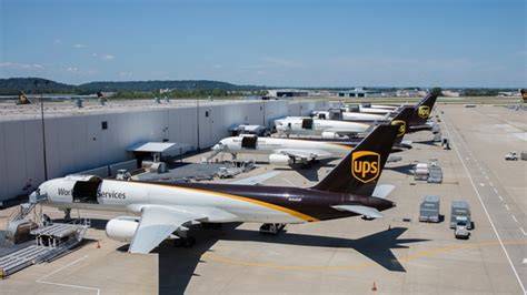UPS Worldport cargo hub with Boeing 747-8 freighters at Louisville SDF