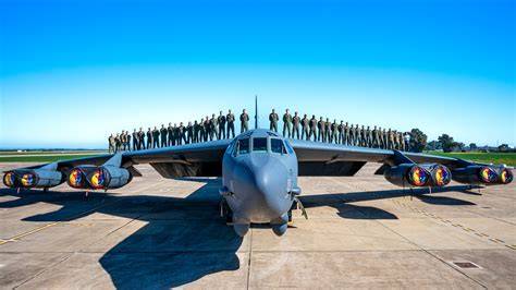US Air Force bomber crew preparing for B-52 Stratofortress mission