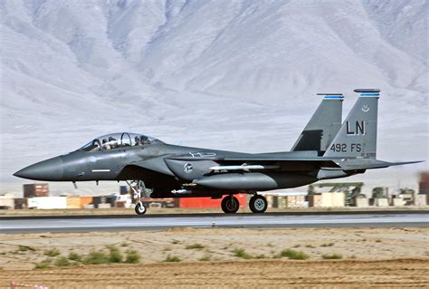 US Air Force F-15E Strike Eagle flying combat training mission