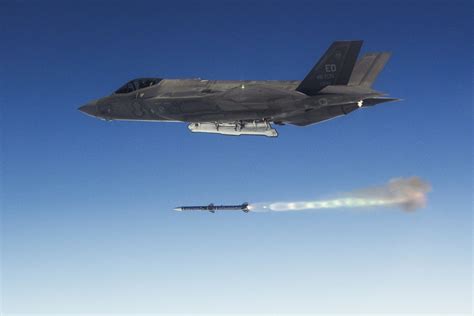 US Air Force F-16 Fighting Falcon launching with AIM-120 AMRAAM missiles during combat mission