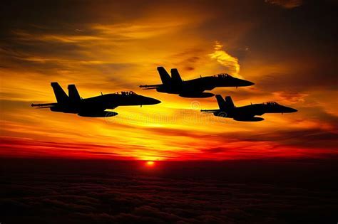 US Air Force fighter jets formation flight sunset combat training