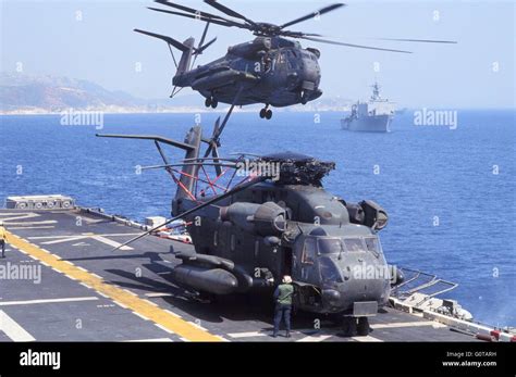 US Navy amphibious assault ship operating helicopters