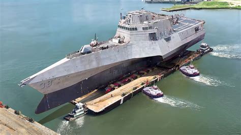 US Navy shipyard constructing advanced warships dry dock operations