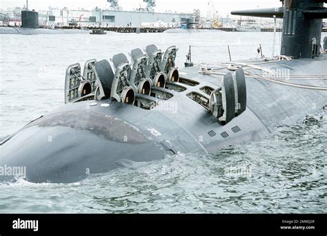 US Navy Virginia-class submarine launching Tomahawk missile underwater