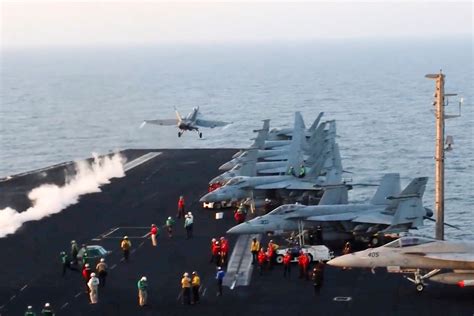 USAF F-35C taking off from aircraft carrier during Indo-Pacific deployment exercise