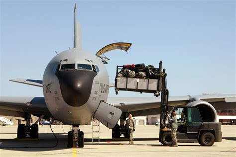 USAF tanker maintenance crews prepare KC-135 for system upgrade evaluation trials