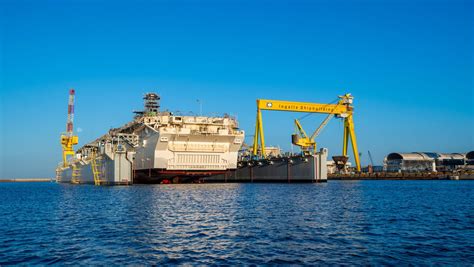 USS Bougainville America-class amphibious assault ship under construction at shipyard
