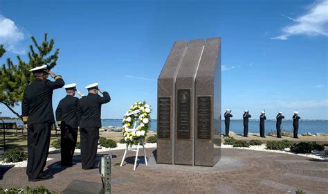 USS Cole Memorial at night, Norfolk Naval Station, honoring 17 fallen sailors