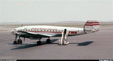 Vintage Lockheed L-049 Constellation in Trans World Airlines colors on airport ramp