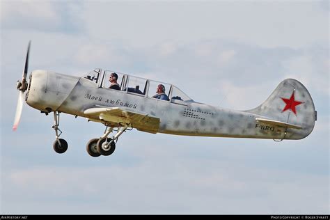 Vintage Yak-52 aircraft flying during Russian airshow in 1999