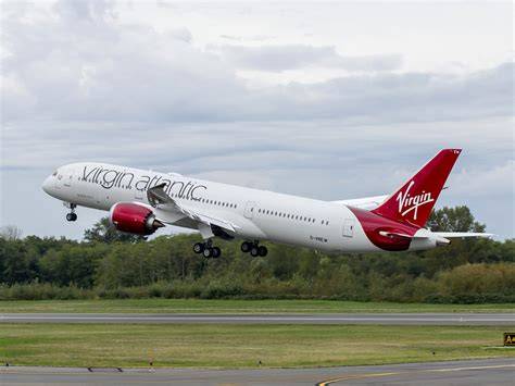 Virgin Atlantic Boeing 787 at London Heathrow with Air France KLM network connection concept