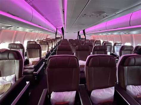 Virgin Atlantic premium economy leather seat cabin lighting